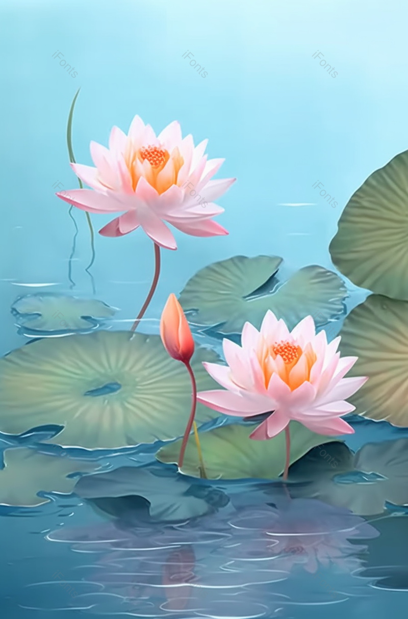 夏天荷花在池塘里绽放,插画/手绘图,插画/手绘图库,插画/手绘图下载,插画/手绘